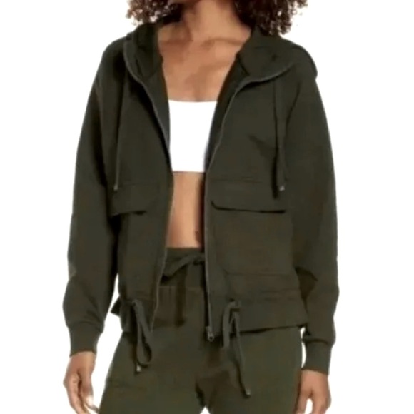 Zella Tops - Zella Weekend Organic Cotton Stretch Hoodie Utility Zip Jacket green Sz S $69